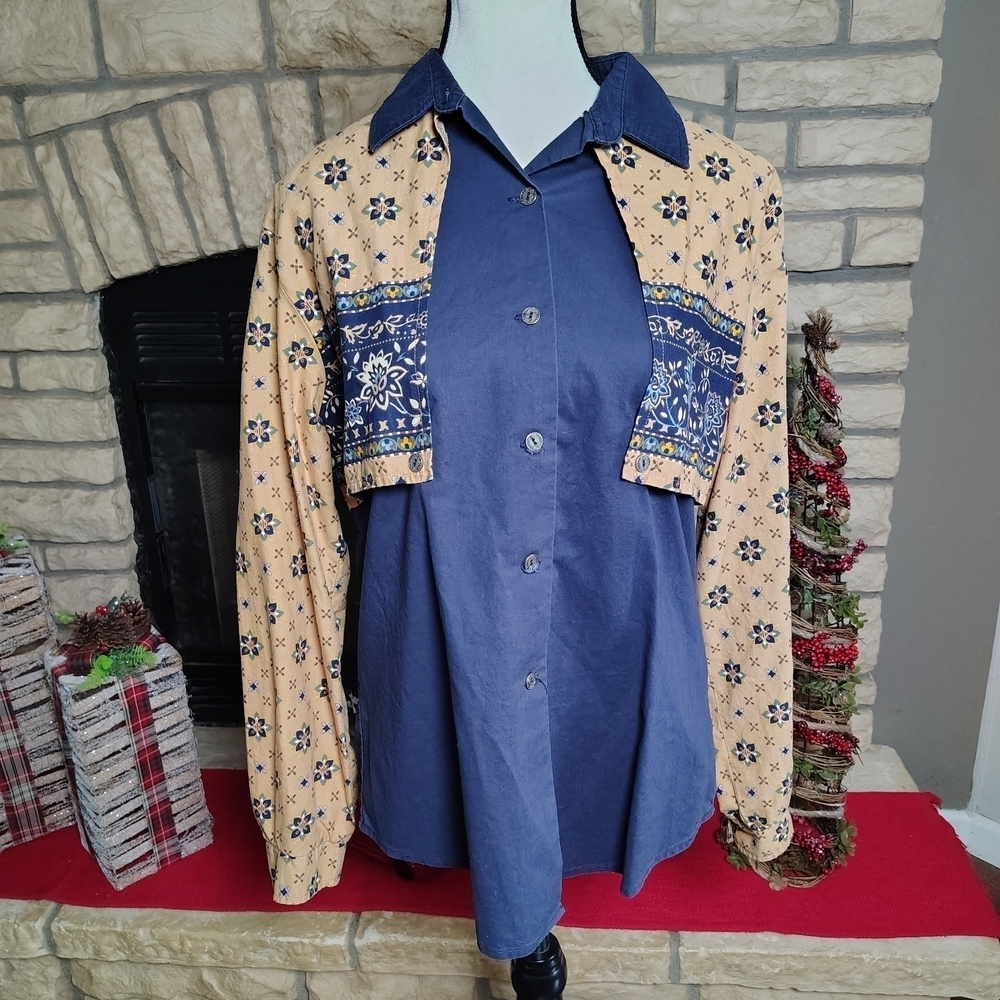 Vintage Cowgirls Rodeo Association Floral Patchwork Button-Up Blouse Large